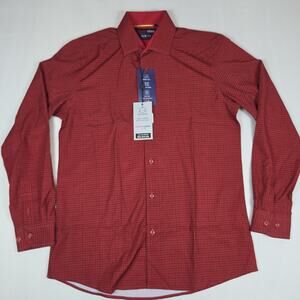 Azaro Uomo Men's Medium Red Black Geometric Slim Fit Stretch Dress Shirt NWT